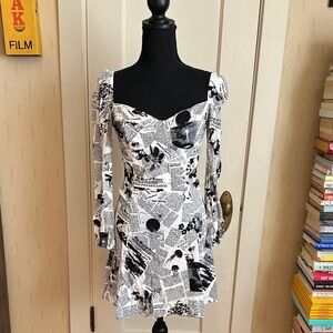 Reformation Monochrome Print Long Sleeve Dress